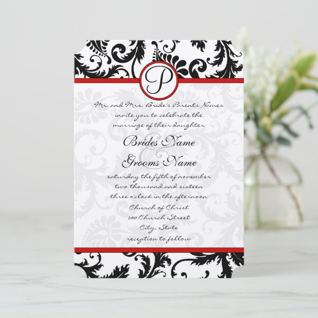 Red Black White Damask Swirl OSA kort (Stående Fram)