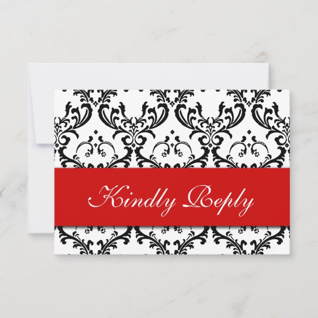 Red Black White Damask Wedand OSA Kort (Framsida)