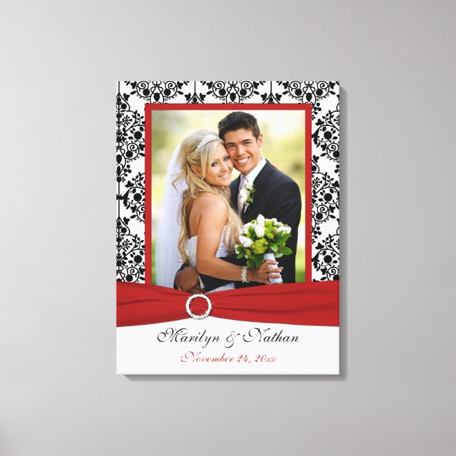 Red, Black, White Damask Wedding Canvas (Framsida)