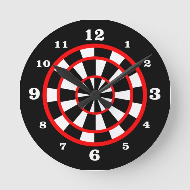 Red Black White Dartboard Stil numrerad Rund Klocka (Framsida)
