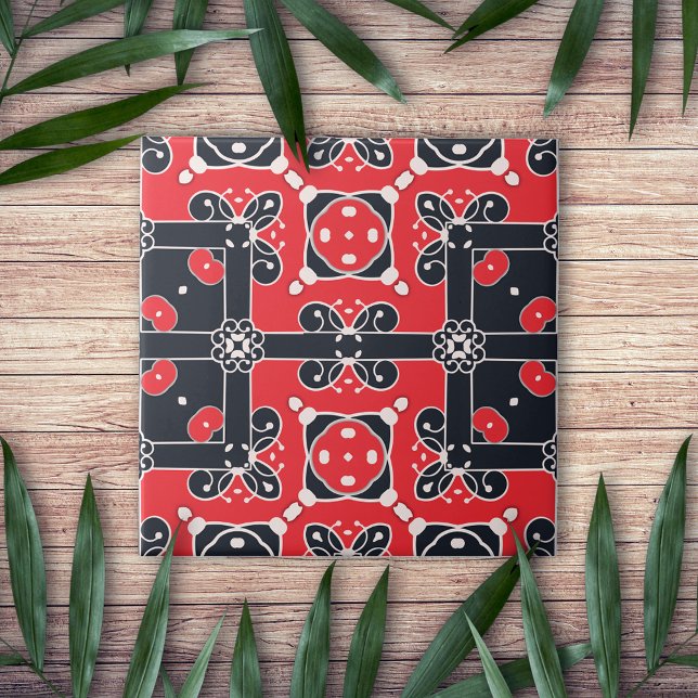 Red Black White Elegant Classy Modern Folk Ethnic Kakelplatta (Skapare uppladdad)