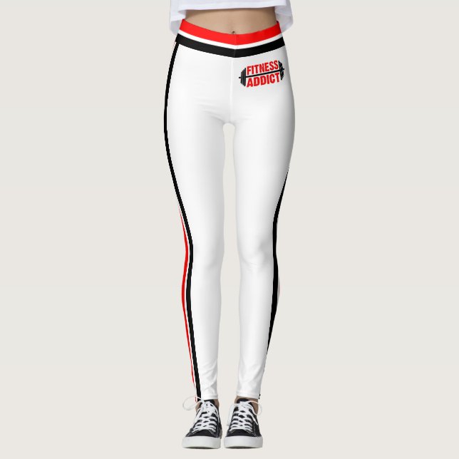 Red Black White Fitness Addict Leggings (Framsida)