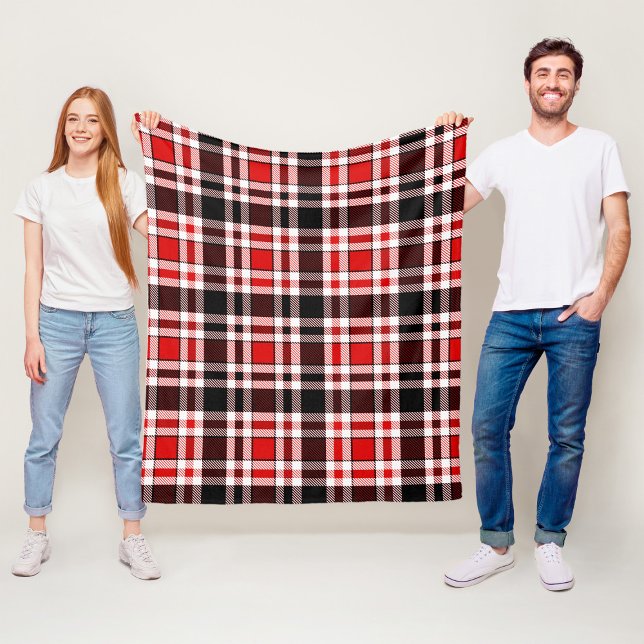 Red Black White Flskanansk Tartan Mönster Design Fleecefilt (Skapare uppladdad)