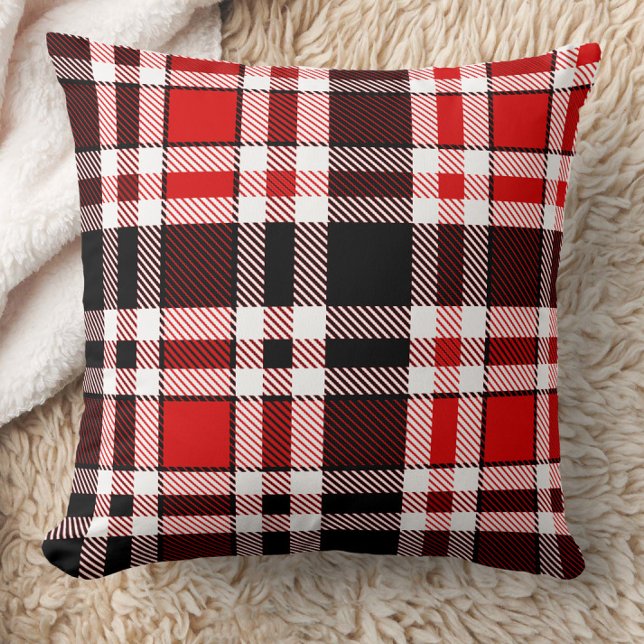 Red Black White Flskanansk Tartan Mönster Design Kudde (Skapare uppladdad)
