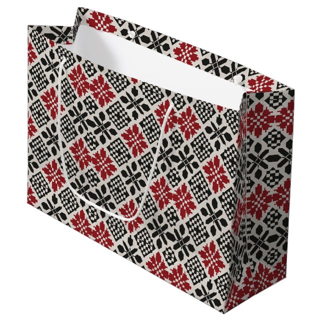 Red Black White Geometric Folk Mönster (Framsidan Vinklad)