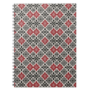 Red Black White Geometric Folk Mönster Anteckningsbok