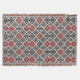 Red Black White Geometric Folk Mönster Ethnic Filt