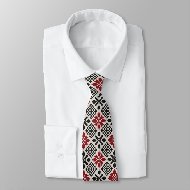Red Black White Geometric Folk Mönster Slips (Bunden)