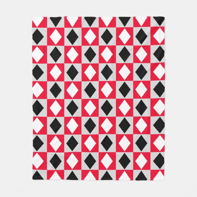 Red Black White Geometric Rhombus Diamond Fleecefilt (Framsidan)