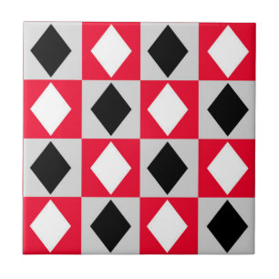 Red Black White Geometric Rhombus Diamond Kakelplatta