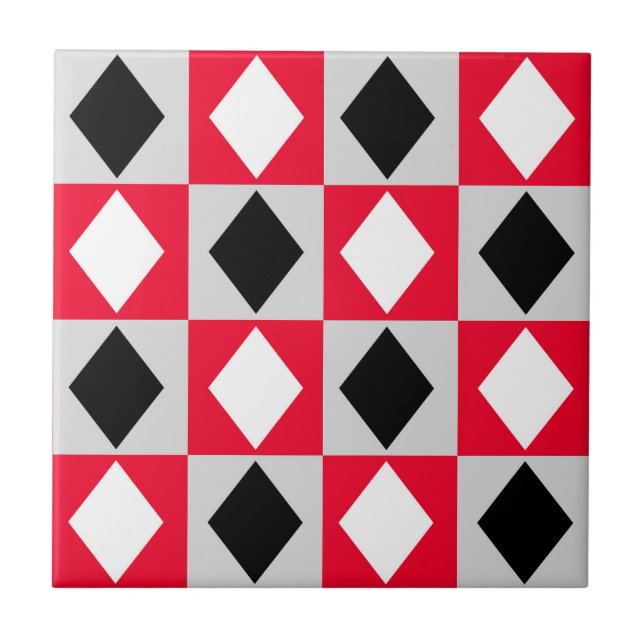 Red Black White Geometric Rhombus Diamond Kakelplatta (Framsidan)