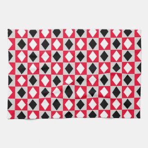 Red Black White Geometric Rhombus Diamond Kökshandduk
