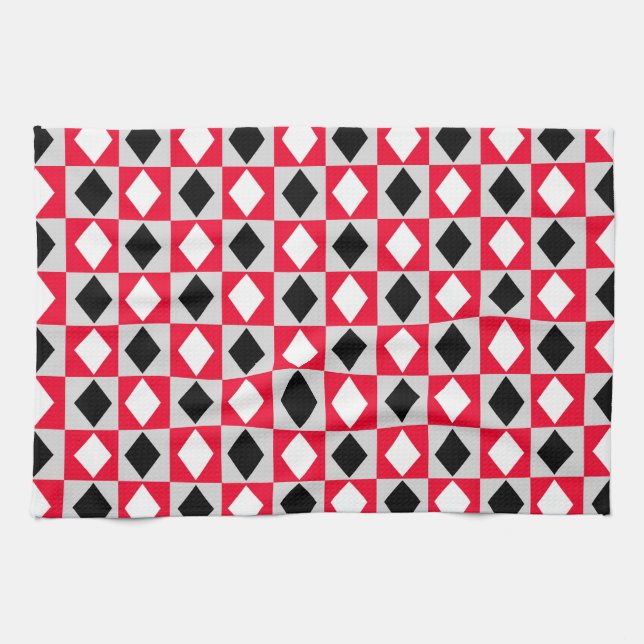 Red Black White Geometric Rhombus Diamond Kökshandduk (Horisontell)