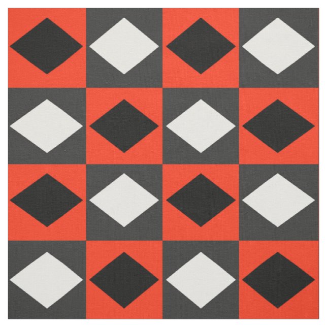 Red Black White Geometric Rhombus Diamond Tyg (Provkarta)