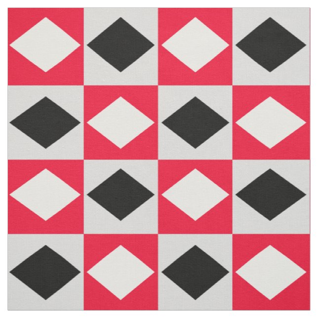 Red Black White Geometric Rhombus Diamond Tyg (Provkarta)