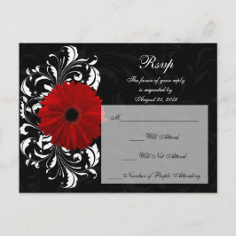 Red+Black+White Gerbera Daisy OSA Reply Inbjudan Vykort
