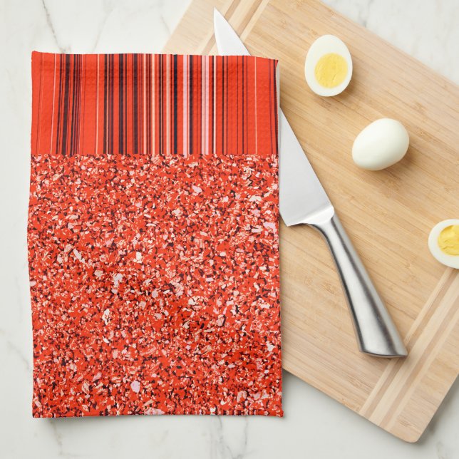 Red Black White Glitter och Rand Kökshandduk (Vikt i Fjärdedel)