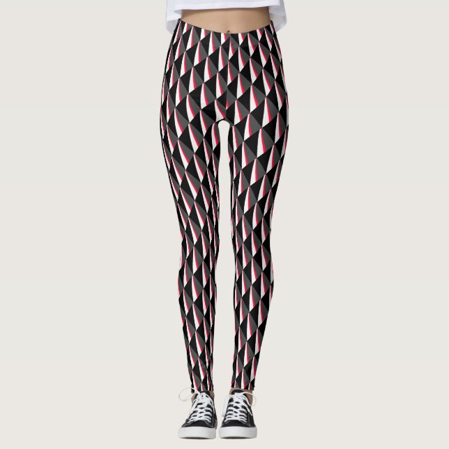 Red Black White Grått Mönster Leggings (Framsida)