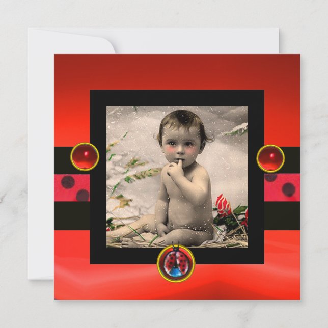 RED BLACK WHITE LADYBUG Monogram-fotomall Inbjudningar (Framsida)