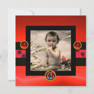 RED BLACK WHITE LADYBUG Monogram-fotomall Inbjudningar