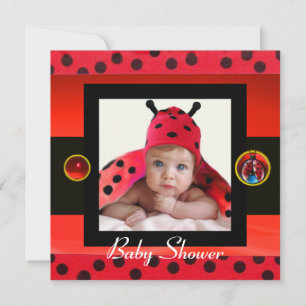 RED BLACK WHITE LADYBUG Monogram-fotomall Inbjudningar