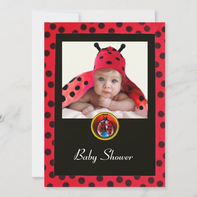 RED BLACK WHITE LADYBUG Monogram-fotomall Inbjudningar (Framsida)