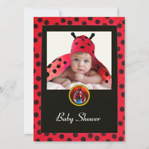 RED BLACK WHITE LADYBUG Monogram-fotomall Inbjudningar