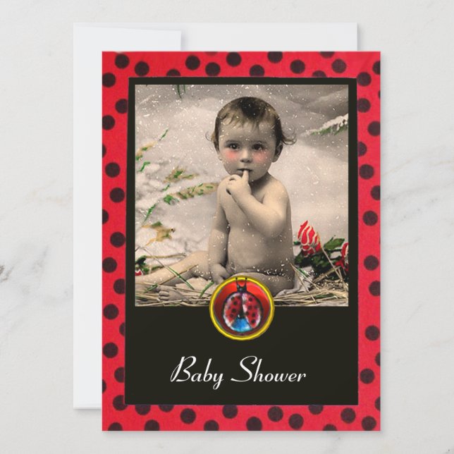 RED BLACK WHITE LADYBUG Monogram-fotomall Inbjudningar (Framsida)