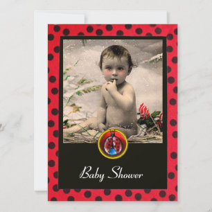 RED BLACK WHITE LADYBUG Monogram-fotomall Inbjudningar