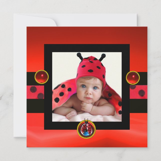 RED BLACK WHITE LADYBUG Monogram-fotomall Inbjudningar (Framsida)
