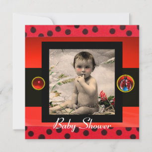 RED BLACK WHITE LADYBUG Monogram-fotomall Inbjudningar