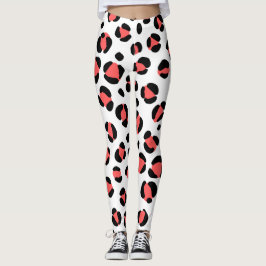 Red Black White Leopard Animal Print Leggings