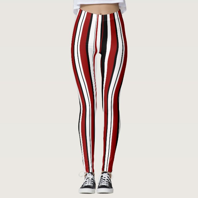 Red Black White Lodrät Rand Leggings (Framsida)