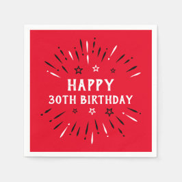 Red Black White lycklig 30års födelsedag Fireworks Pappersservett