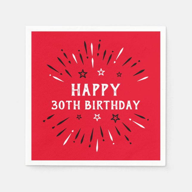 Red Black White lycklig 30års födelsedag Fireworks Pappersservett (Framsidan)