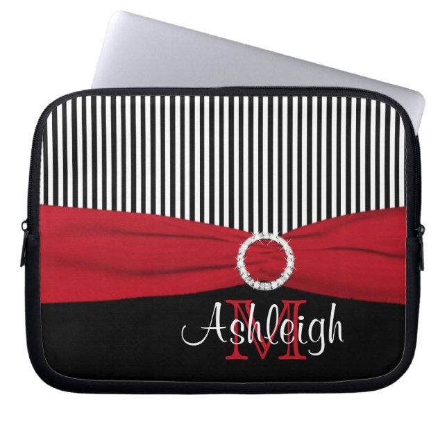 Red Black White med FAUX Ribbon Laptop sleeve (Framsidan)