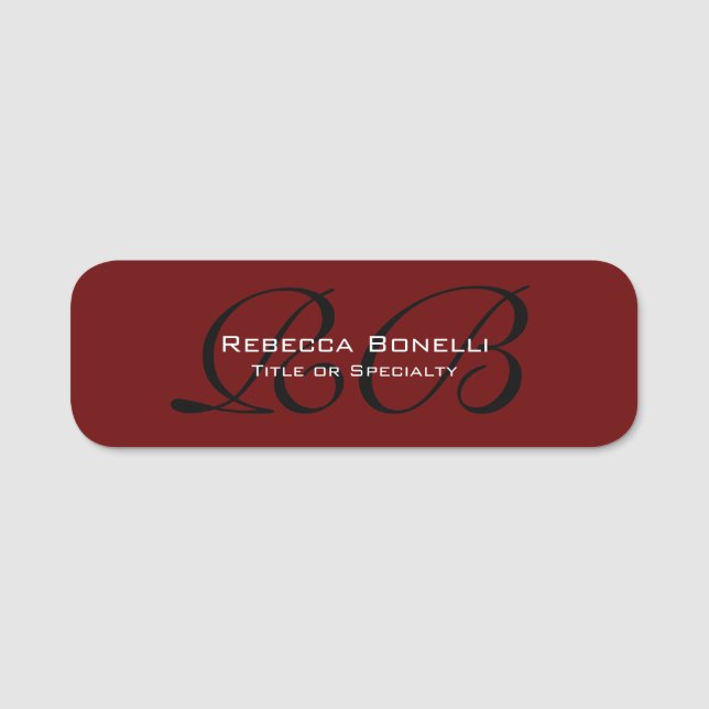 Red Black White Monogram Minimalist Plain Namnbricka (Framsida)