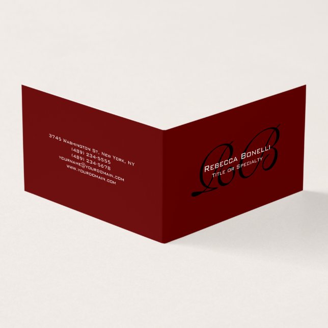Red Black White Monogram Minimalist Plain Visitkort (Utsida)