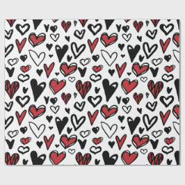 Red Black White Mönster Hearts Valentine Presentpapper