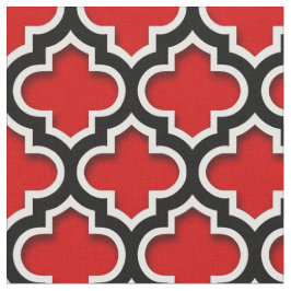Red Black White Moroccan Quatrefoil Mönster #5DS Tyg