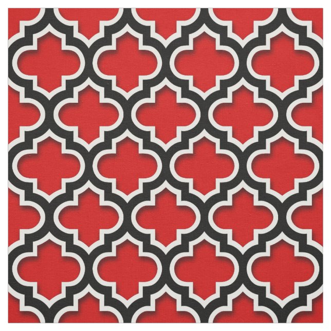 Red Black White Moroccan Quatrefoil Mönster #5DS Tyg (Provkarta)