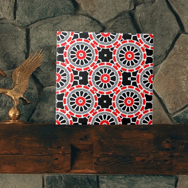 Red Black White och Grått Mosaic Geometric Mönster Kakelplatta (Skapare uppladdad)