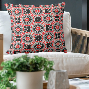 Red Black White och Grått Mosaic Geometric Mönster Kudde