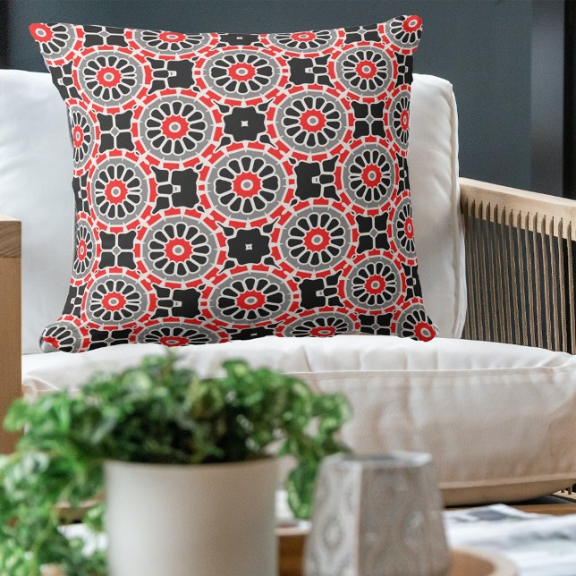 Red Black White och Grått Mosaic Geometric Mönster Kudde (Skapare uppladdad)