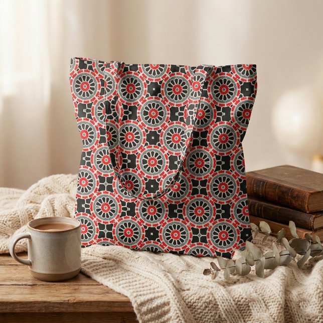 Red Black White och Grått Mosaic Geometric Mönster Tyg (Skapare uppladdad)