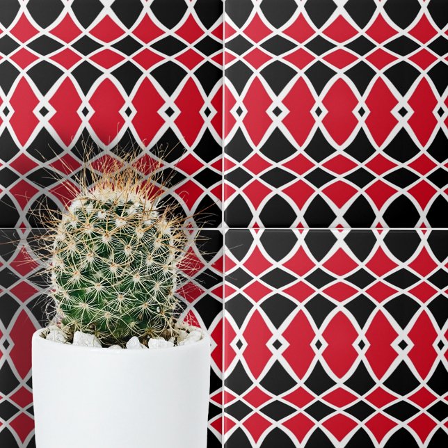 Red Black White Op Art Mosaic Geometric Mönster Kakelplatta (Skapare uppladdad)