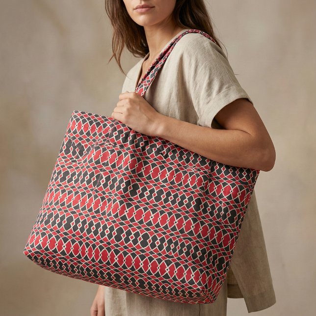 Red Black White Op Art Mosaic Geometric Mönster Tyg (Skapare uppladdad)