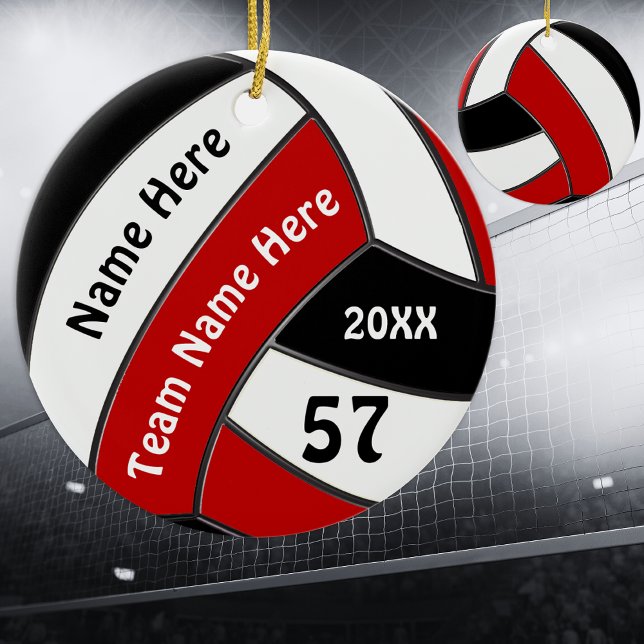 Red Black White Personlig Volleyball Ornaments Julgransprydnad Keramik (Personalized, Volleyball Ornaments. Nice, Volleyball Christmas gifts. Volleyball Team Gift Ideas.)