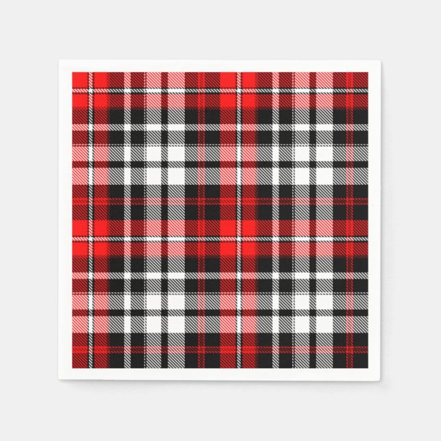 Red Black White Plaid Tartan Pattern Design  Pappersservett (Framsidan)