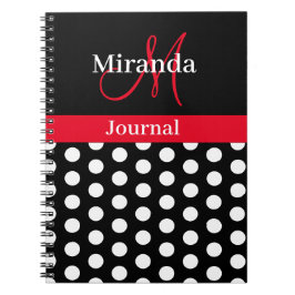 Red Black White Polka Dot Monogram bärbar dator Anteckningsbok